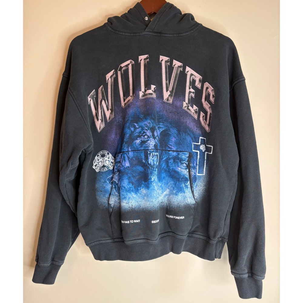 Darc Sport Wolves Club Hoodie Black Graphic Heaven Has To Wait Mens Small